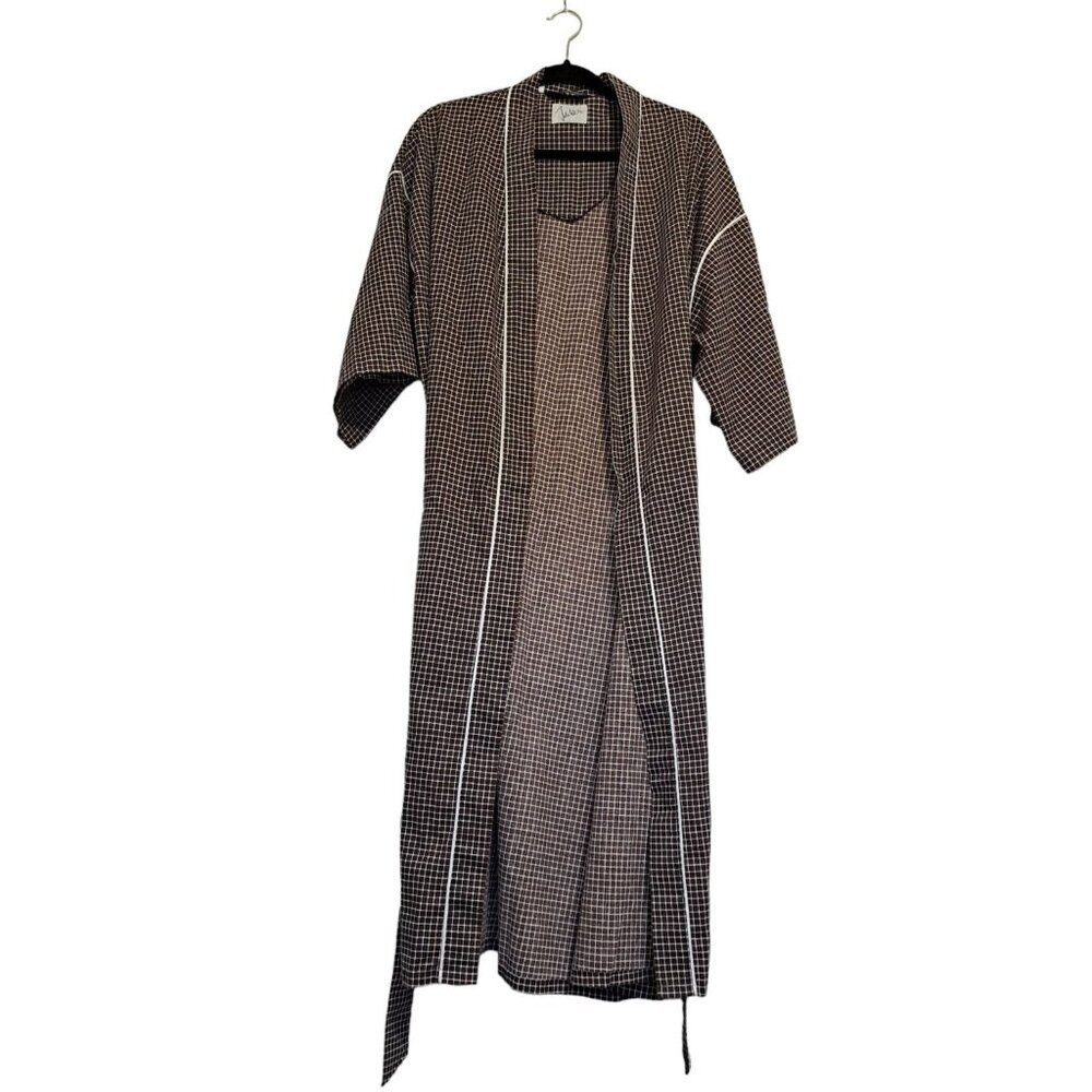 Mens Robe Kimono Belted Cotton Lightweight Vintage John Weitz Plaid One Size USA